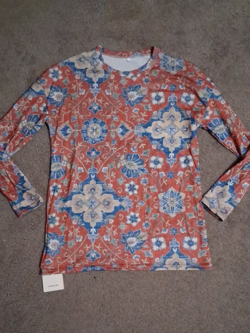 Long Sleeve Floral Shirt, Size Large, Noracora